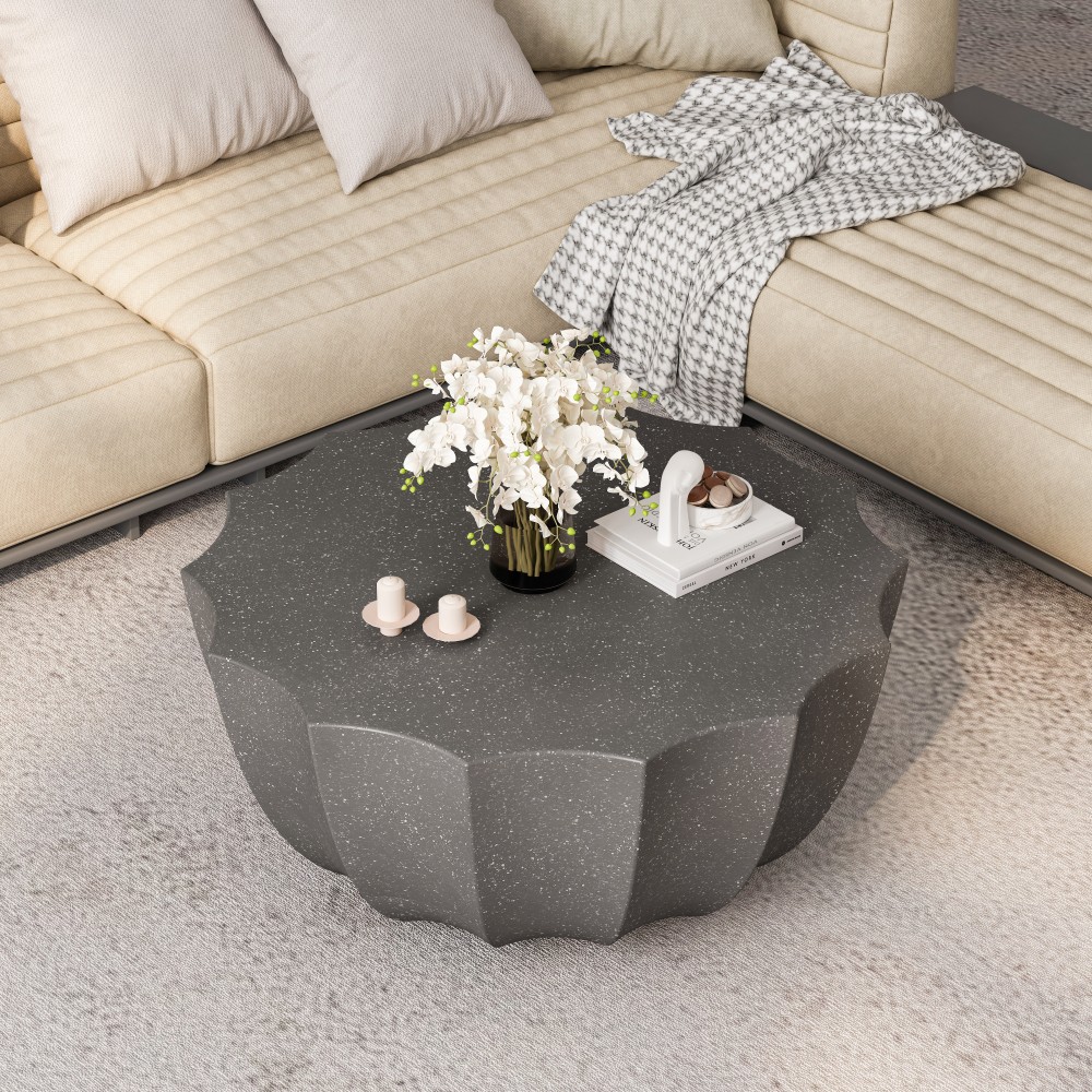 Waterproof Cement Coffee Table Outdoor Indoor Round 35″ Grey No Assembly Req