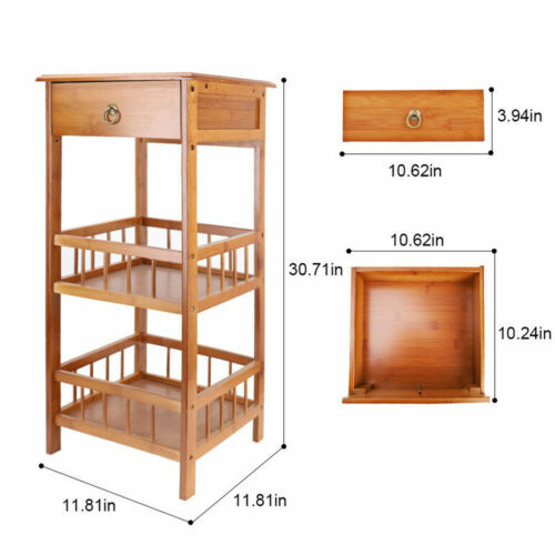 Rustic Side End Table Night Stand with Shelves & Drawer for Bedroom Living Room