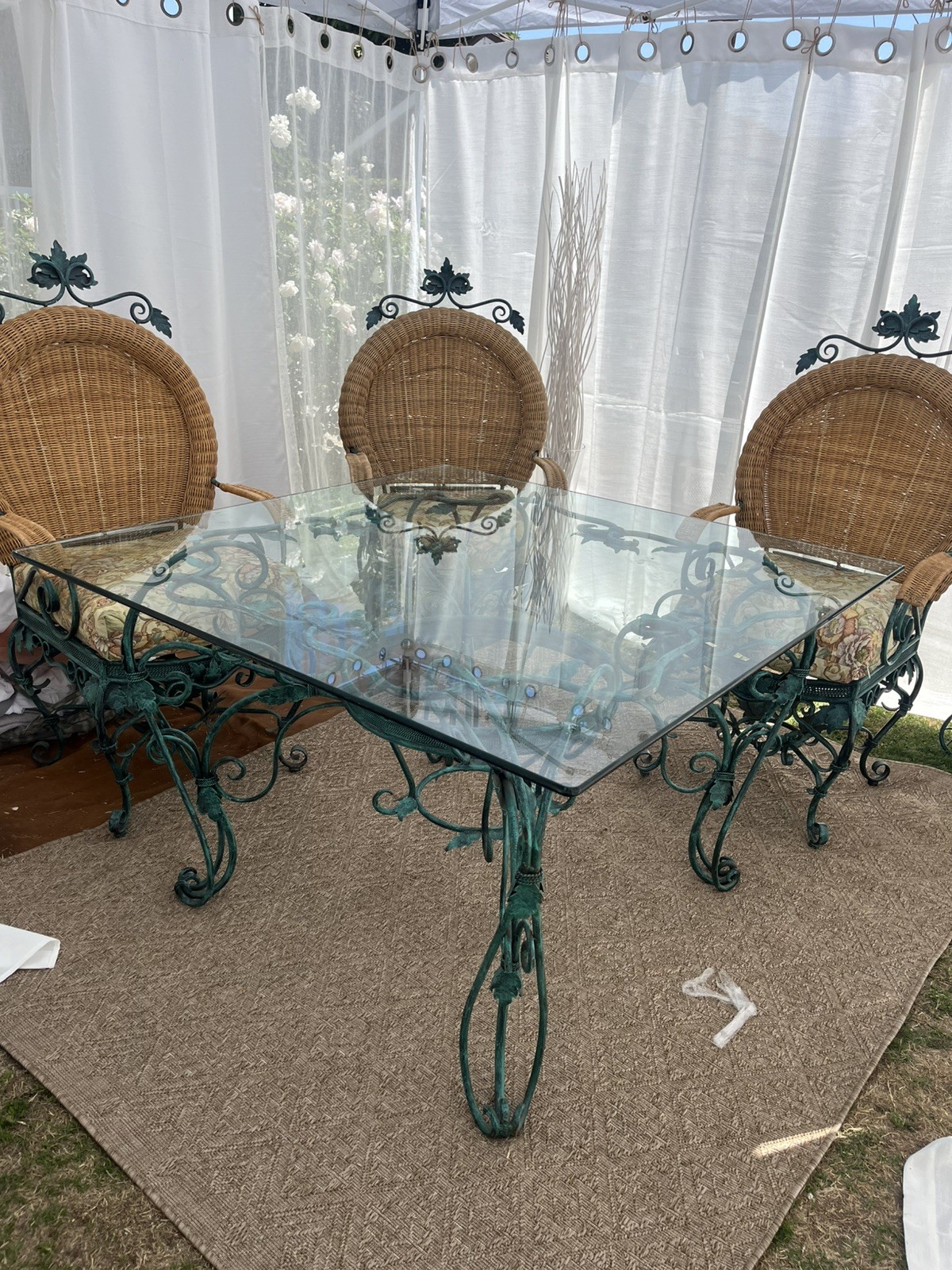 Vintage Custom Made Teal Dinning Table With Chairds