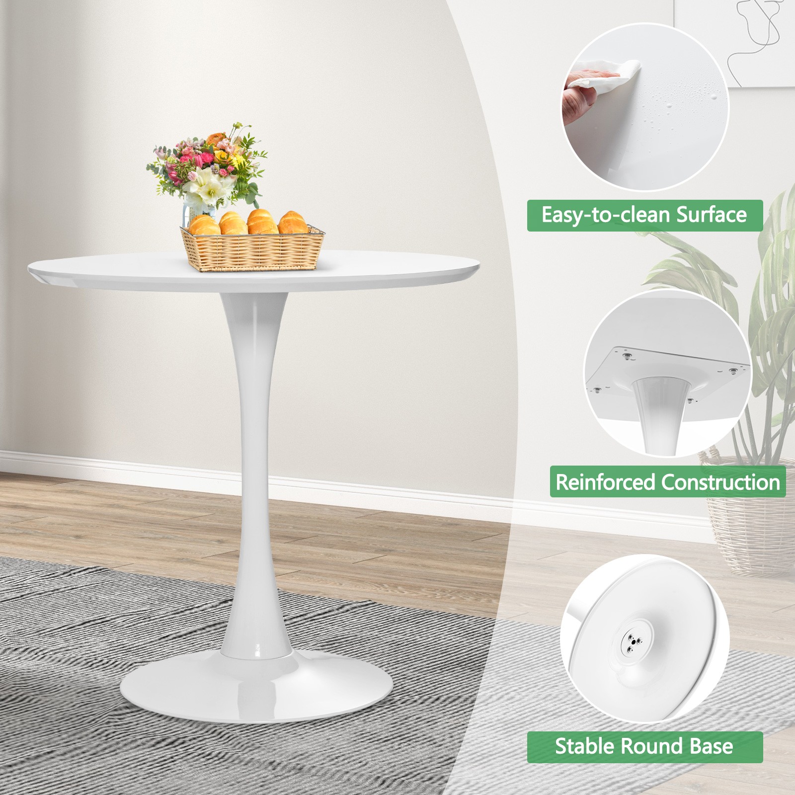 32″ Modern Tulip Kitchen Table Round Dining Table W/MDF Top& Metal Pedestal Base