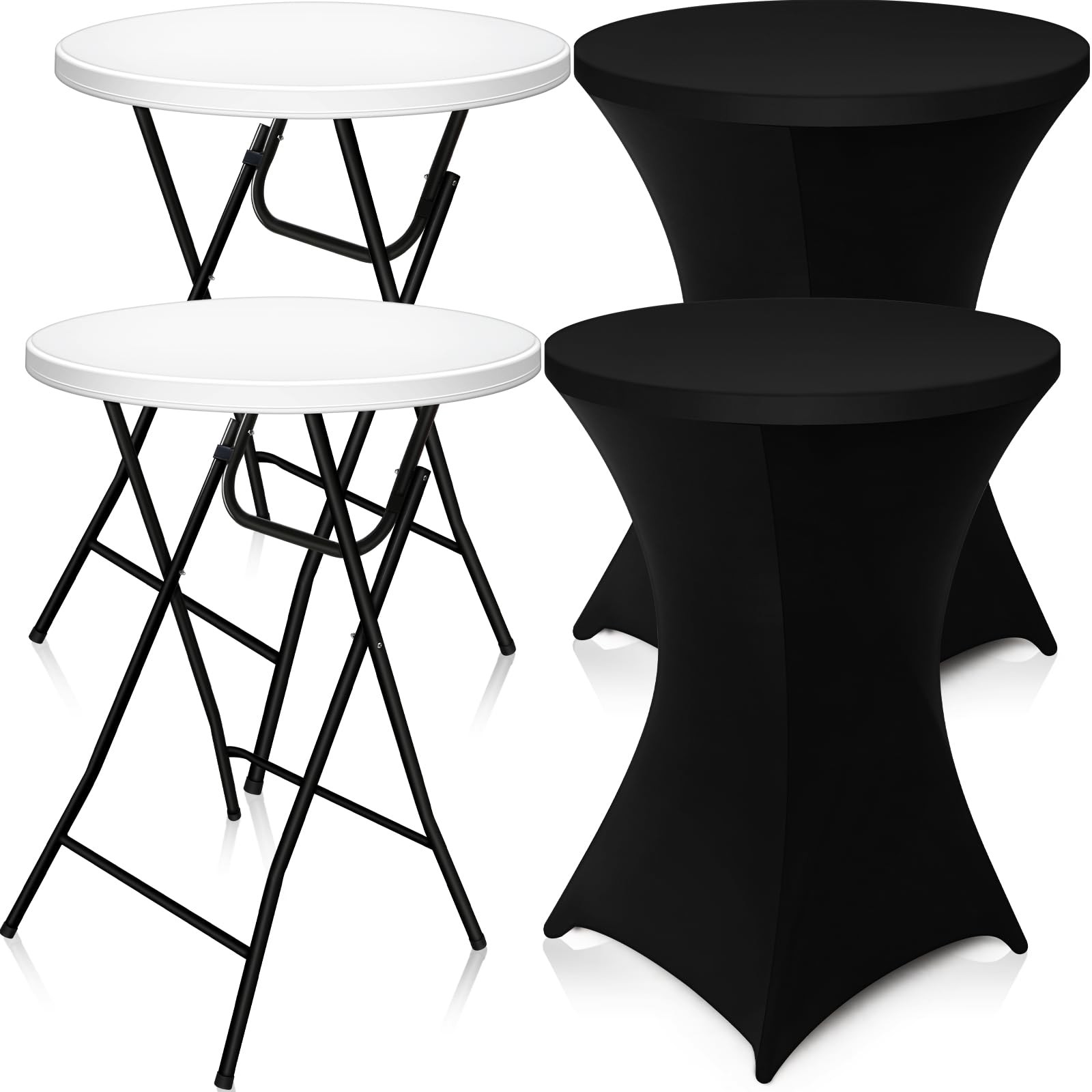 32 Inch High Top Round Folding Cocktail Tables White Bar Height 2 Sets Spandex C