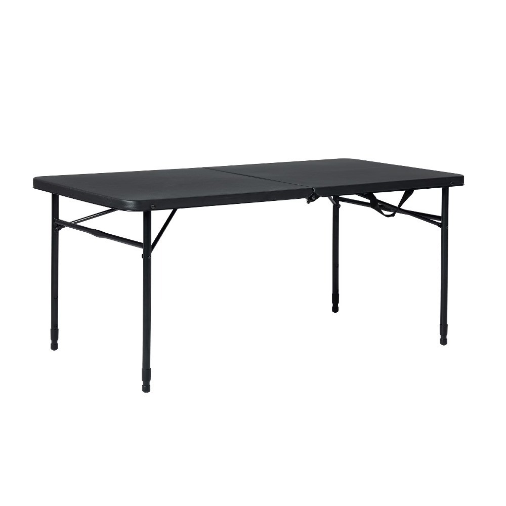 4′ Adjustable Height Centerfold Folding Table, Black
