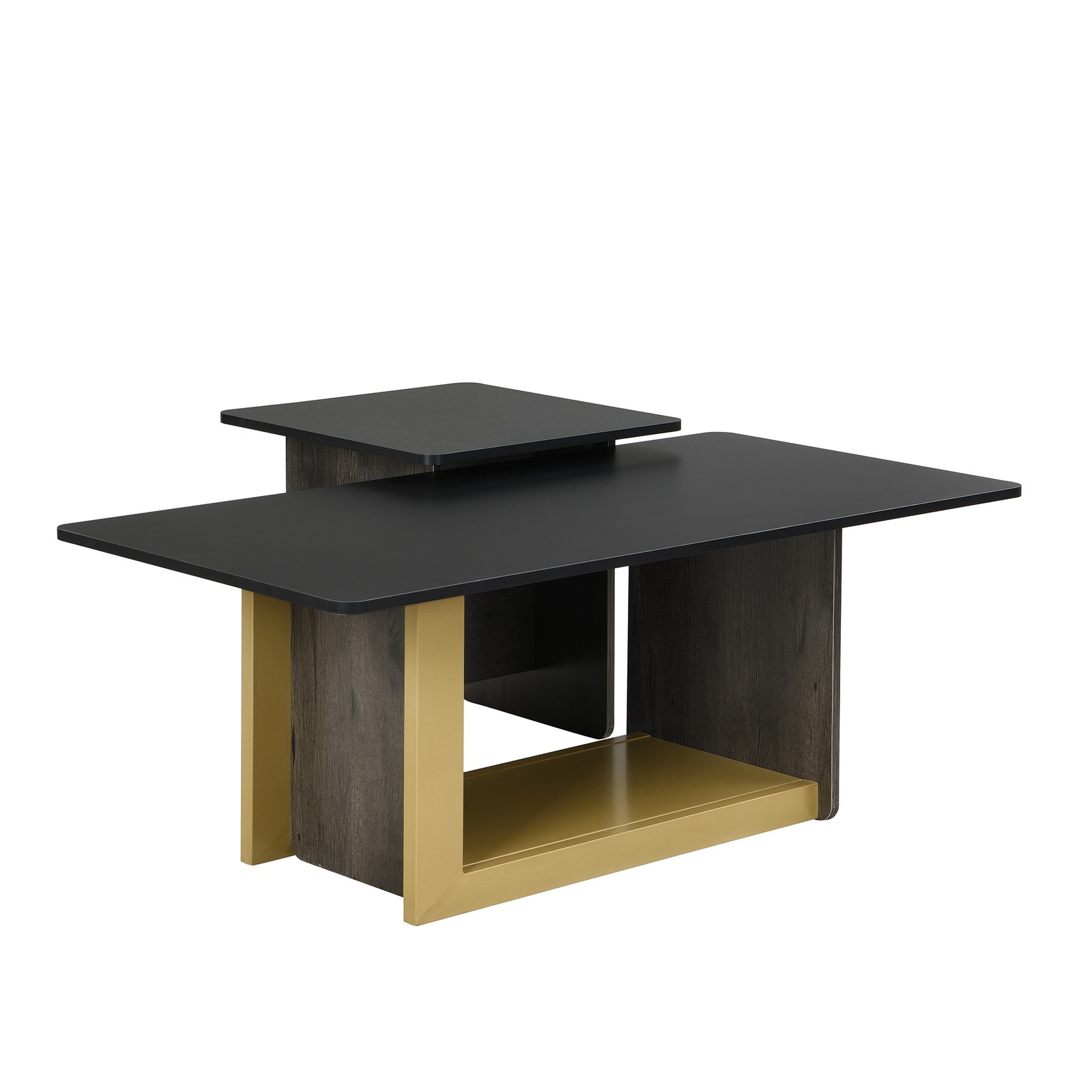 Modern Light Luxury Coffee Table Set of 2, Square MDF & Metal, Black