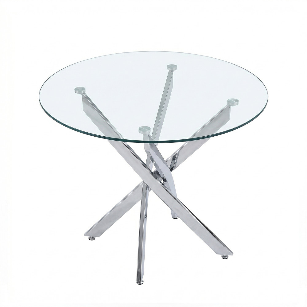 35.5″ Round Glass Dining Table, Silver Legs, Modern for Kitchen Dining Room