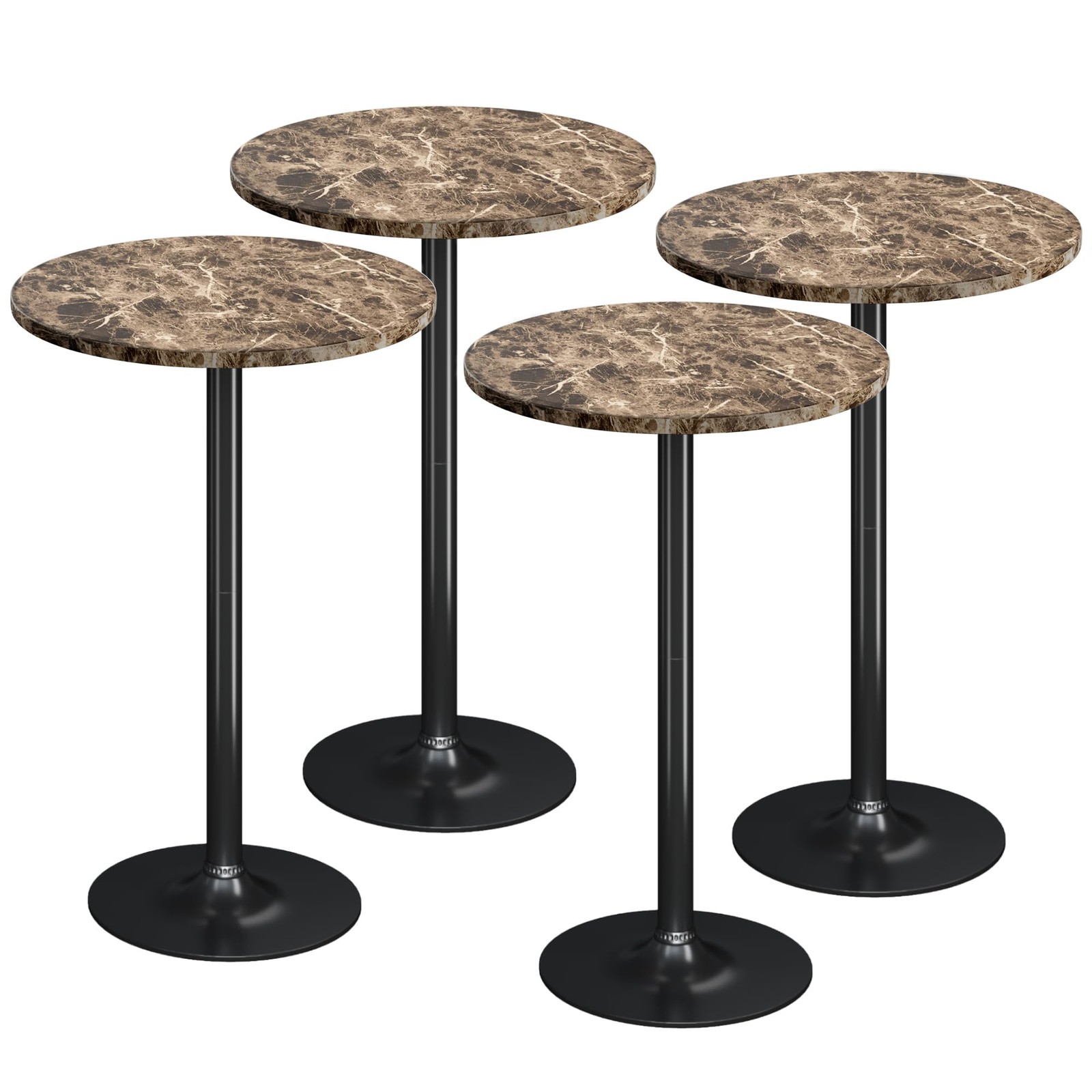 Round Bistro Pub Table Modern Metal Base MDF Top Counter Bar Height Marble Black