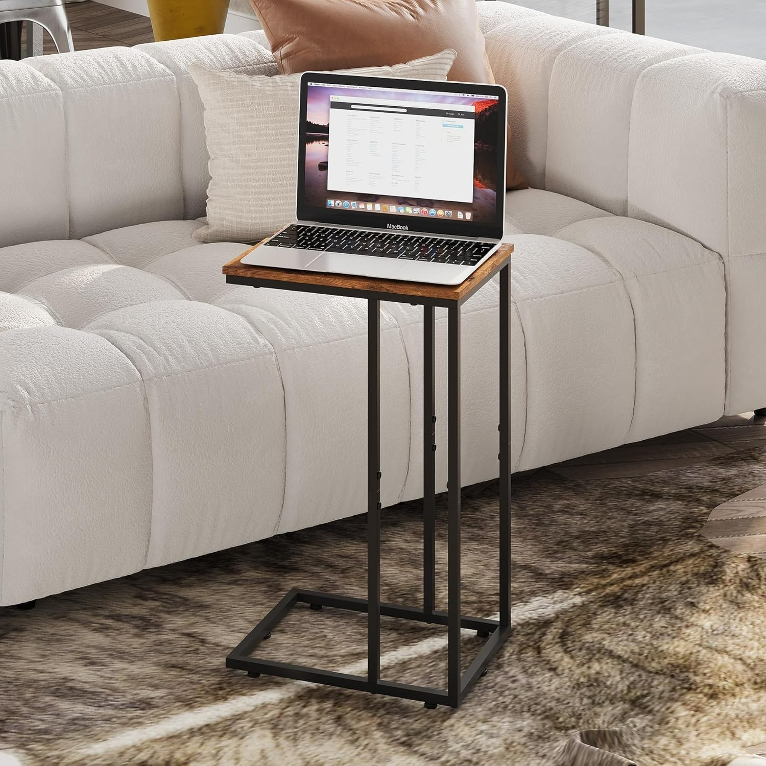 C Shaped End Table, Small Side Table for Couch, Sofa, TV Tray C Table for Liv…