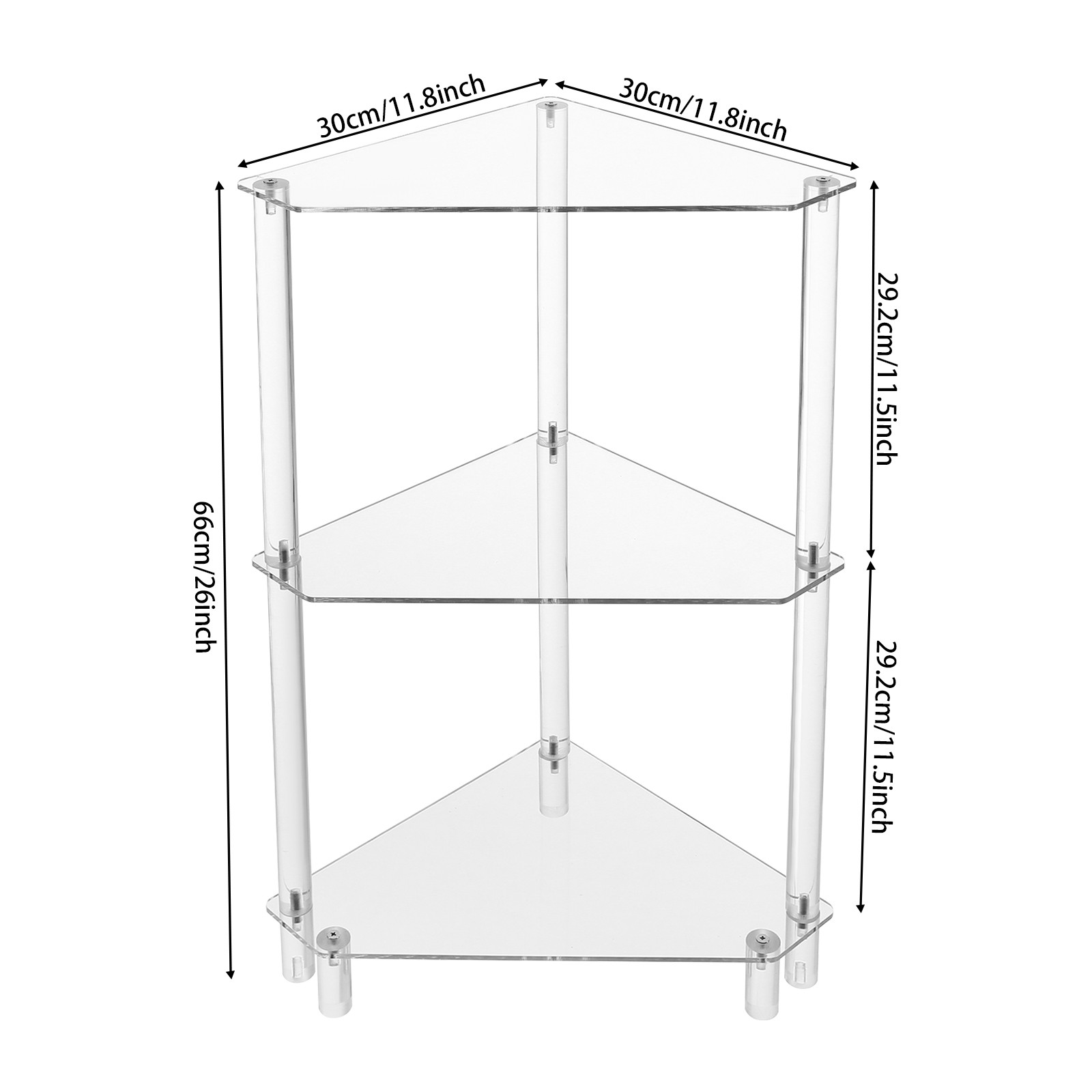 3 Tier Triangle End Table Acrylic Side Table Small Corner Table for Bathroom