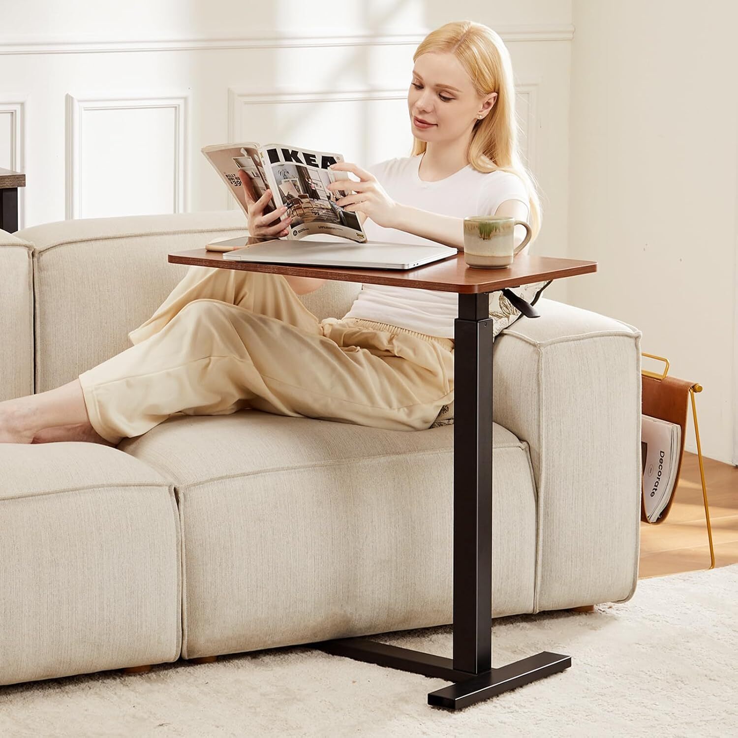 Overbed Bedside Table with Wheels Adjustable Hospital Home Use Bed Laptop Table