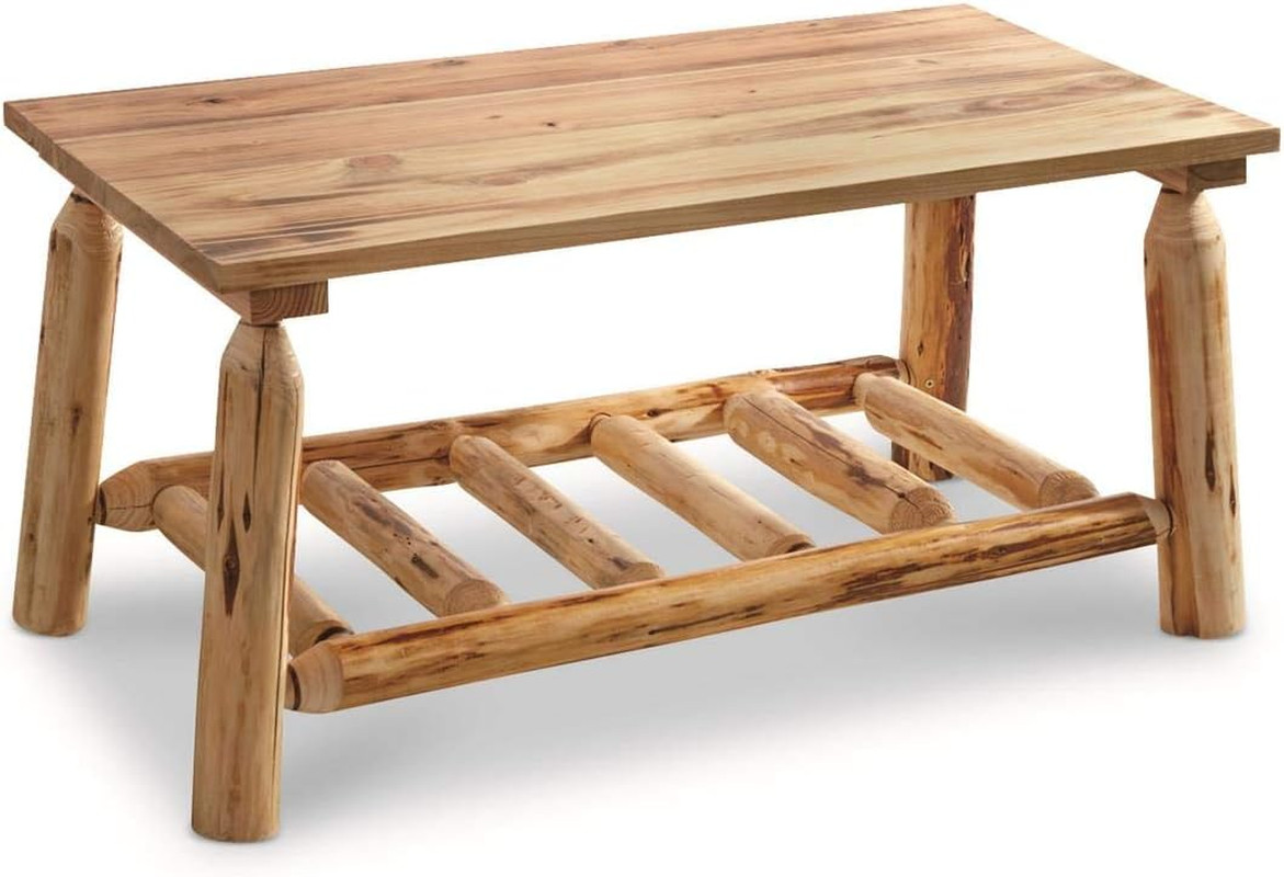 Wood Farmhouse Coffee Table Rustic Cabin Log Living Room Natural Pine Weathered