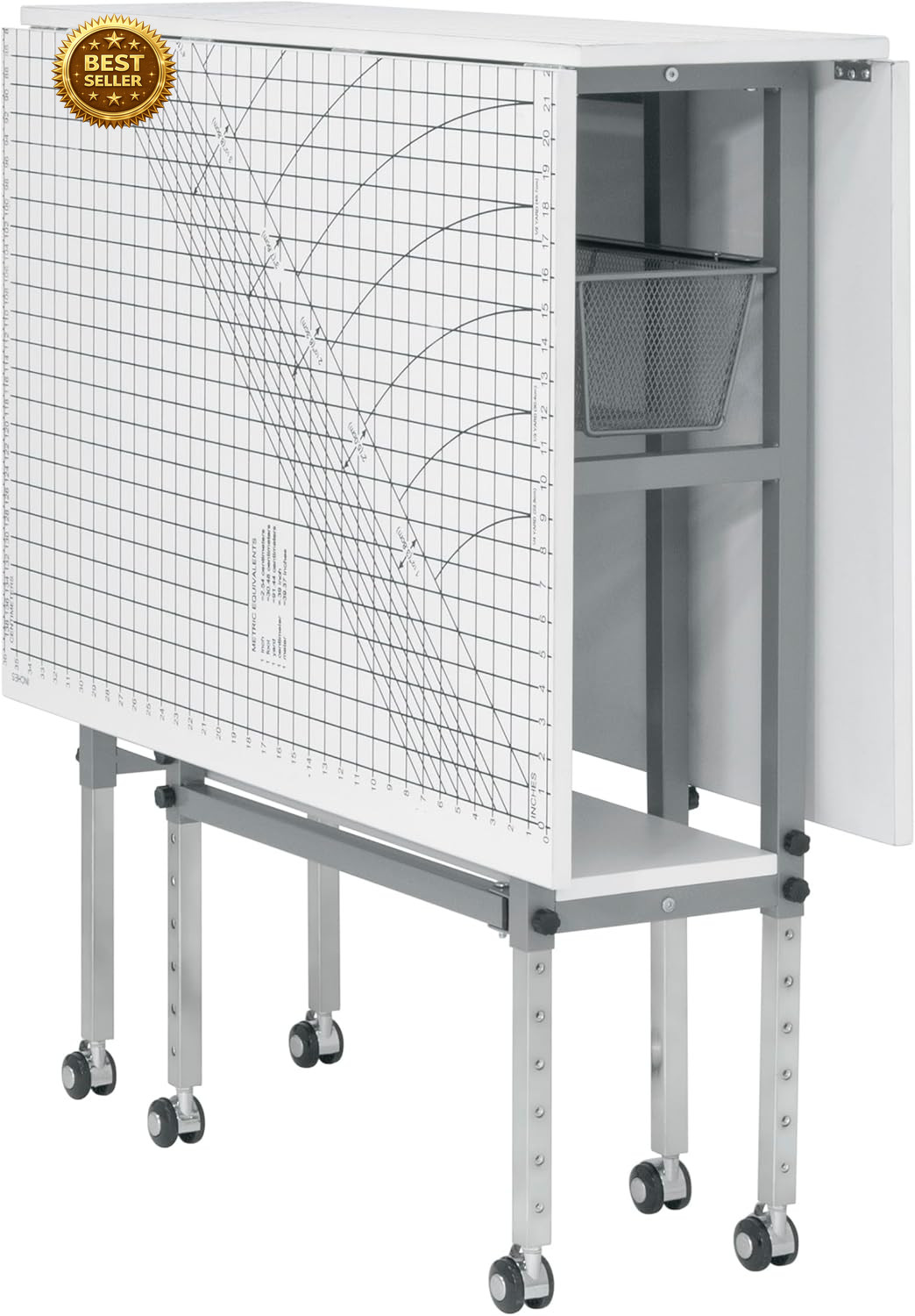 Foldable Hobby Cutting Grid Table 58.75″ Adjustable Craft Sewing Desk White