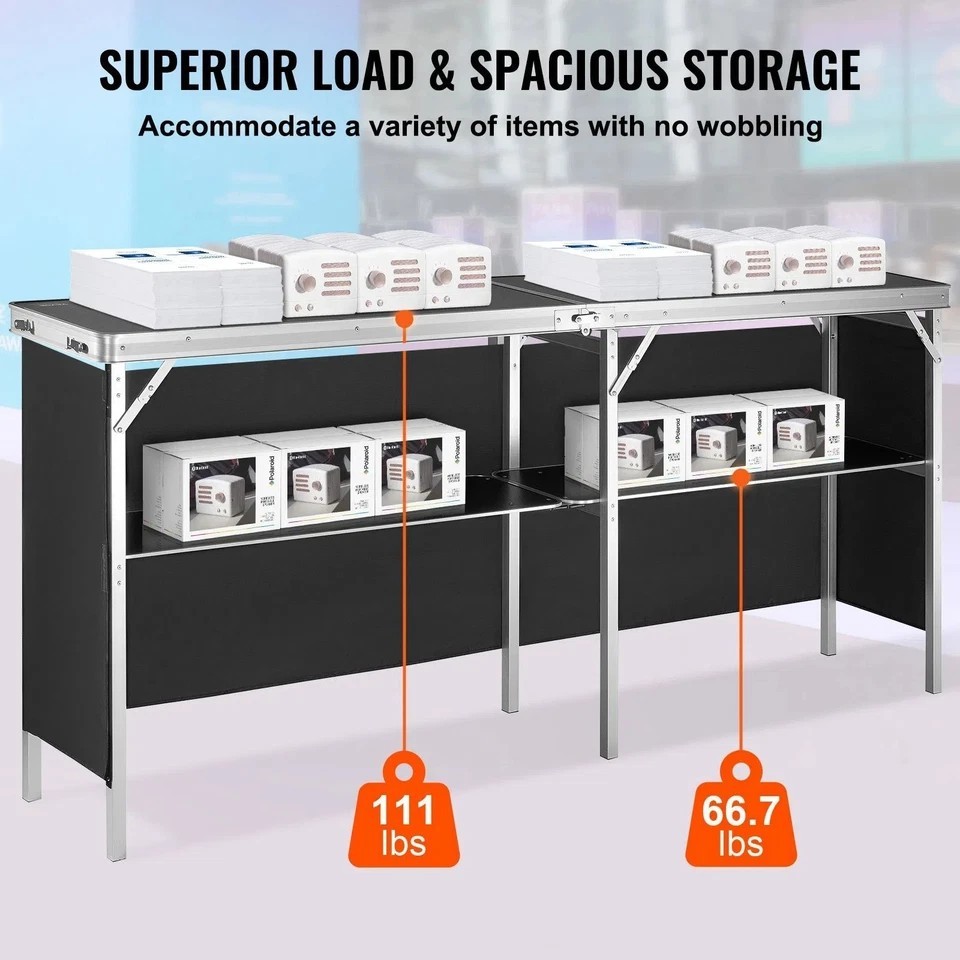 Extra Long Folding Portable Bar Table – Tradeshow Podium Table for Indoor