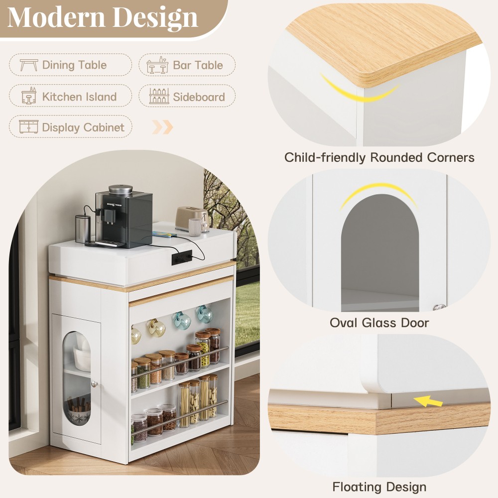 Extendable TREXM Rolling Kitchen Island with , Built-in Socket & Side Hooks