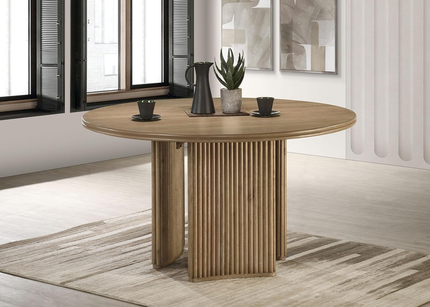Adina Round Dining Table with Tripod Base – Distressed Light Brown – 53-Inch