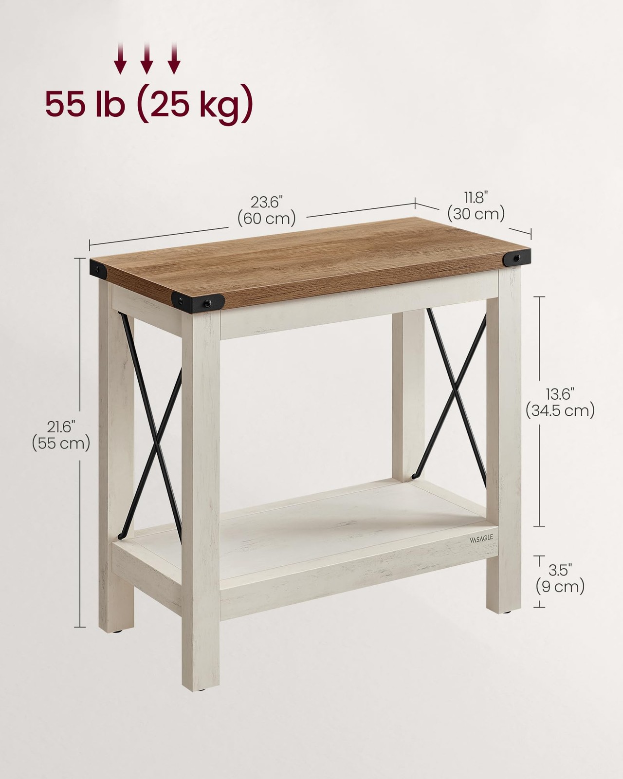 2-Tier End Table, Rustic Nightstand for Small Spaces, Living Room, Bedroom