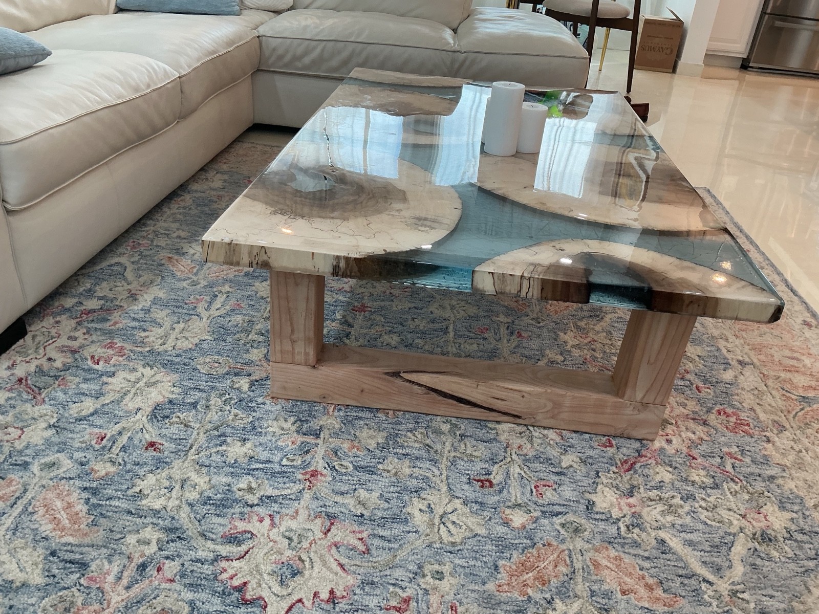 Handmade NYC artist Epoxy Coffee Table Maple 5’x3’ 60”x36”x1.5” live edge
