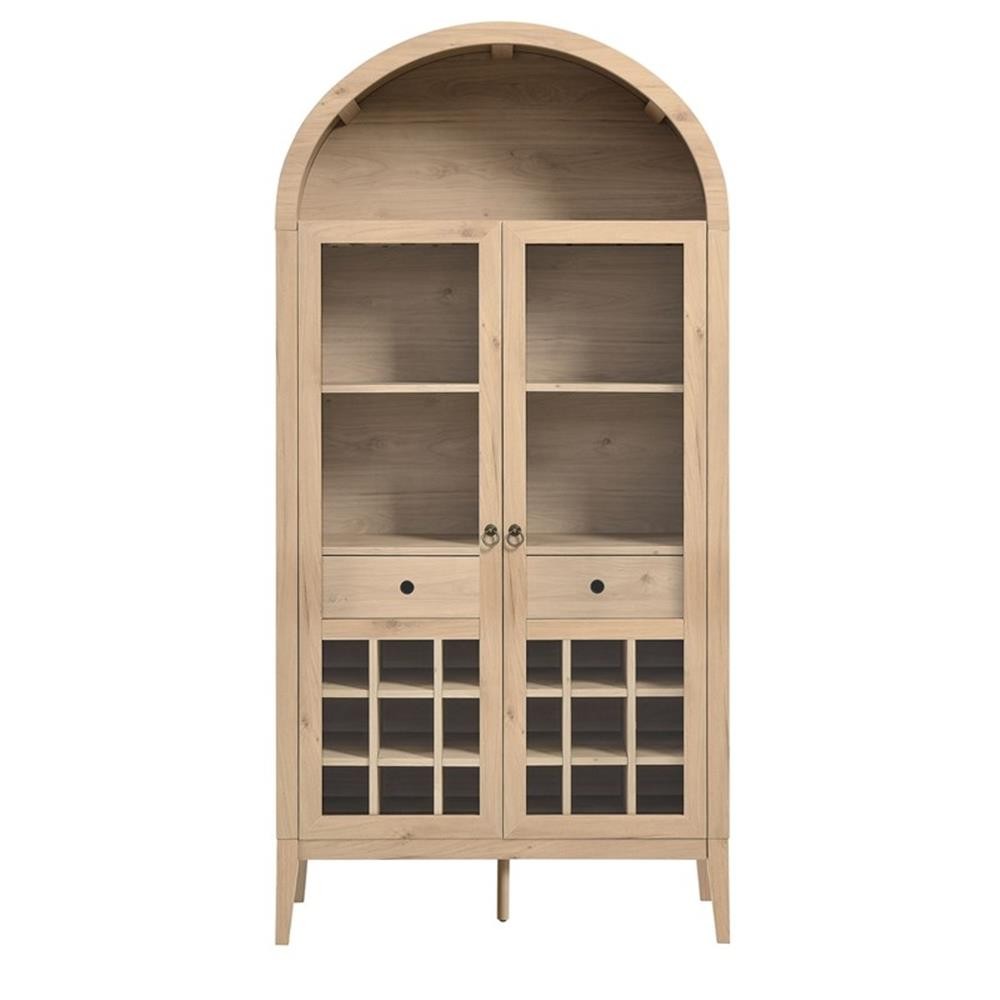 Maklaine Contemporary Wood Grain Laminated Arched Bar Cabinet in Light Oak