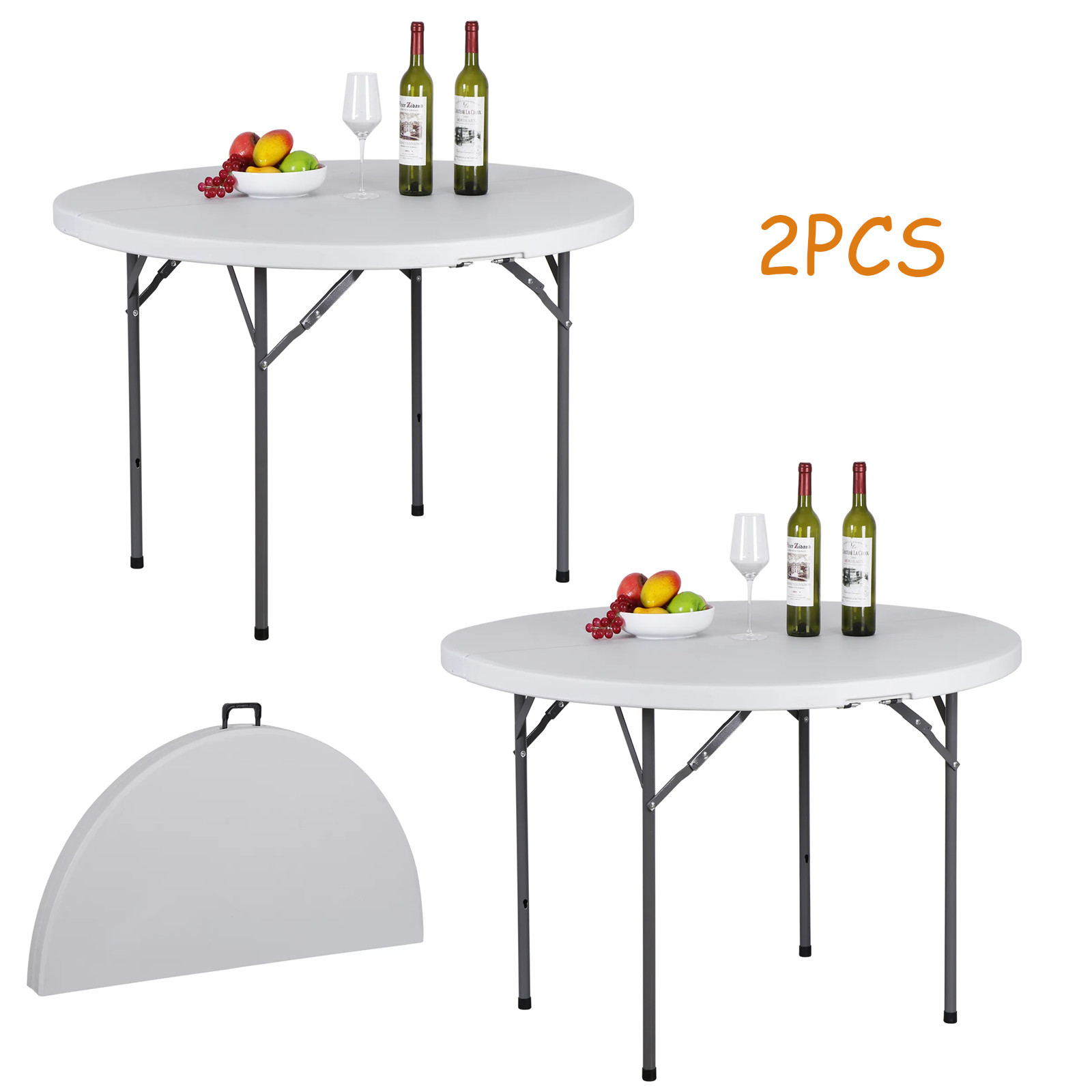 2PCS 4ft Craft Camping and Utility Folding Carry Table White Height Adjustable