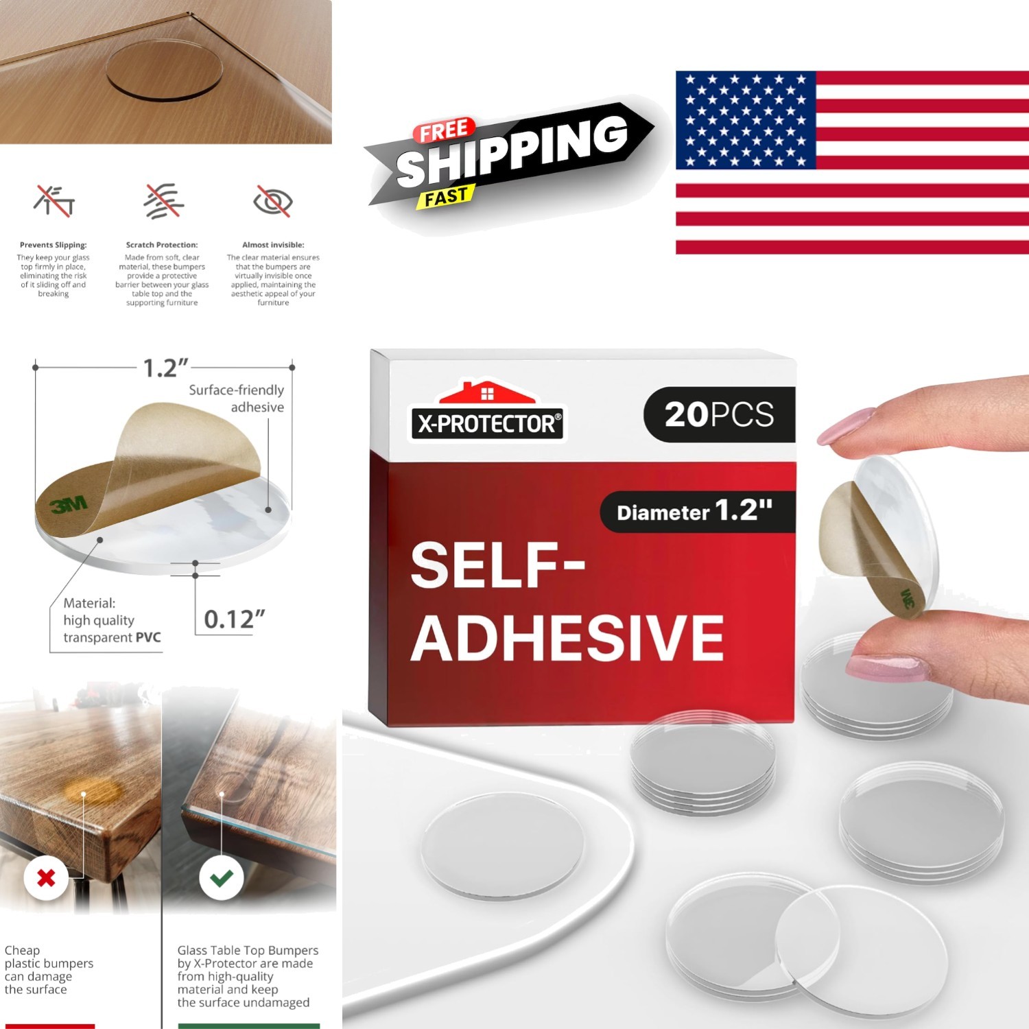 Glass Table Top Bumpers 20 PCS Clear Self Adhesive Anti Slip Pads for Protection