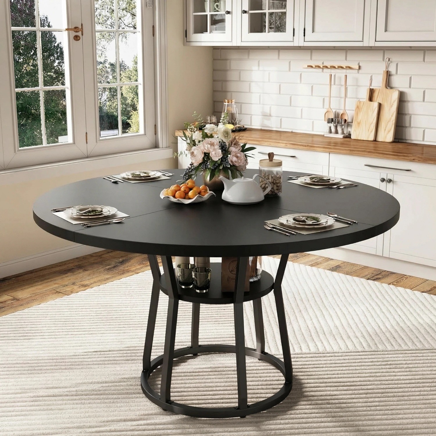 Round Dining Table for 4-6 Person Kitchen Table with Storage for Dining Room