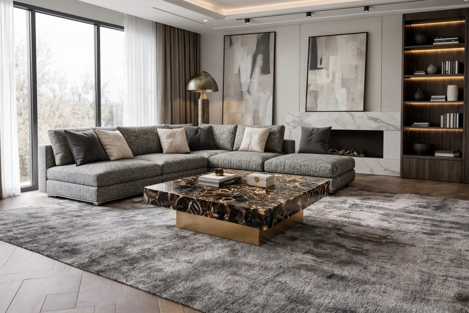 Luxury Brown Agate Stone Table | Handmade Gemstone Center Table | Modern Decor