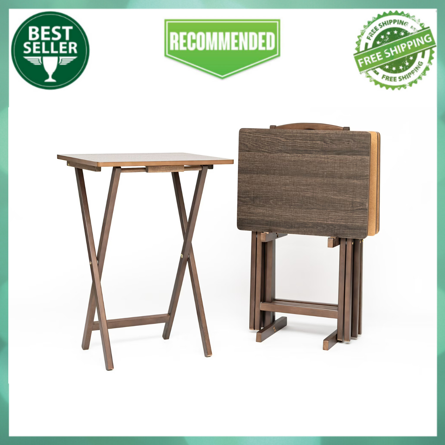 Mainstays 4 Piece TV Tray Table Set Folding Wood Rustic Espresso Rack