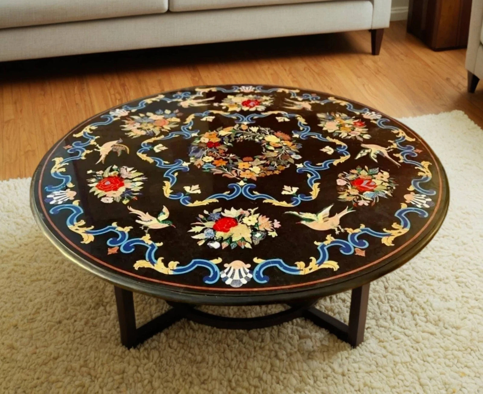 Luxury Marble Inlay Coffee Table Top – Floral Patterns – 36″ x 36″