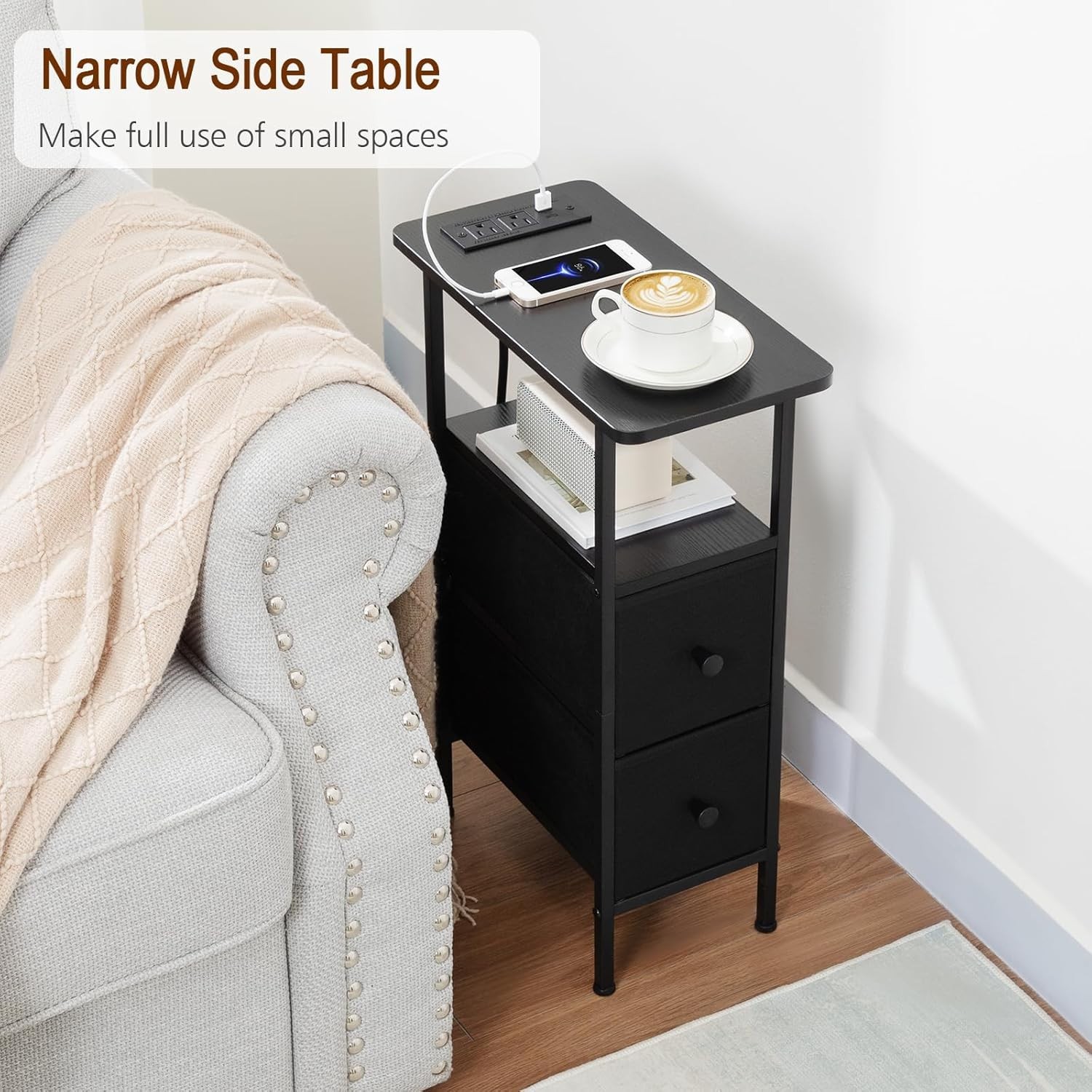 Narrow End Table with Charging Station