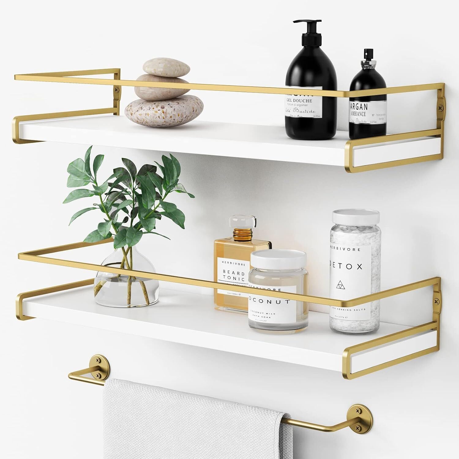 Forbena Floating Bathroom Shelves Wall 6D x 15.7W x 2.6H in, 1. White-gold