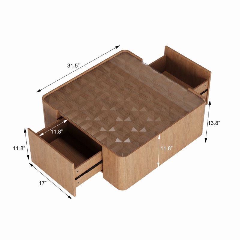 Coffee Table Glass Top Lift Top Bar Tables Rectangular W/ Hidden Storage Drawers