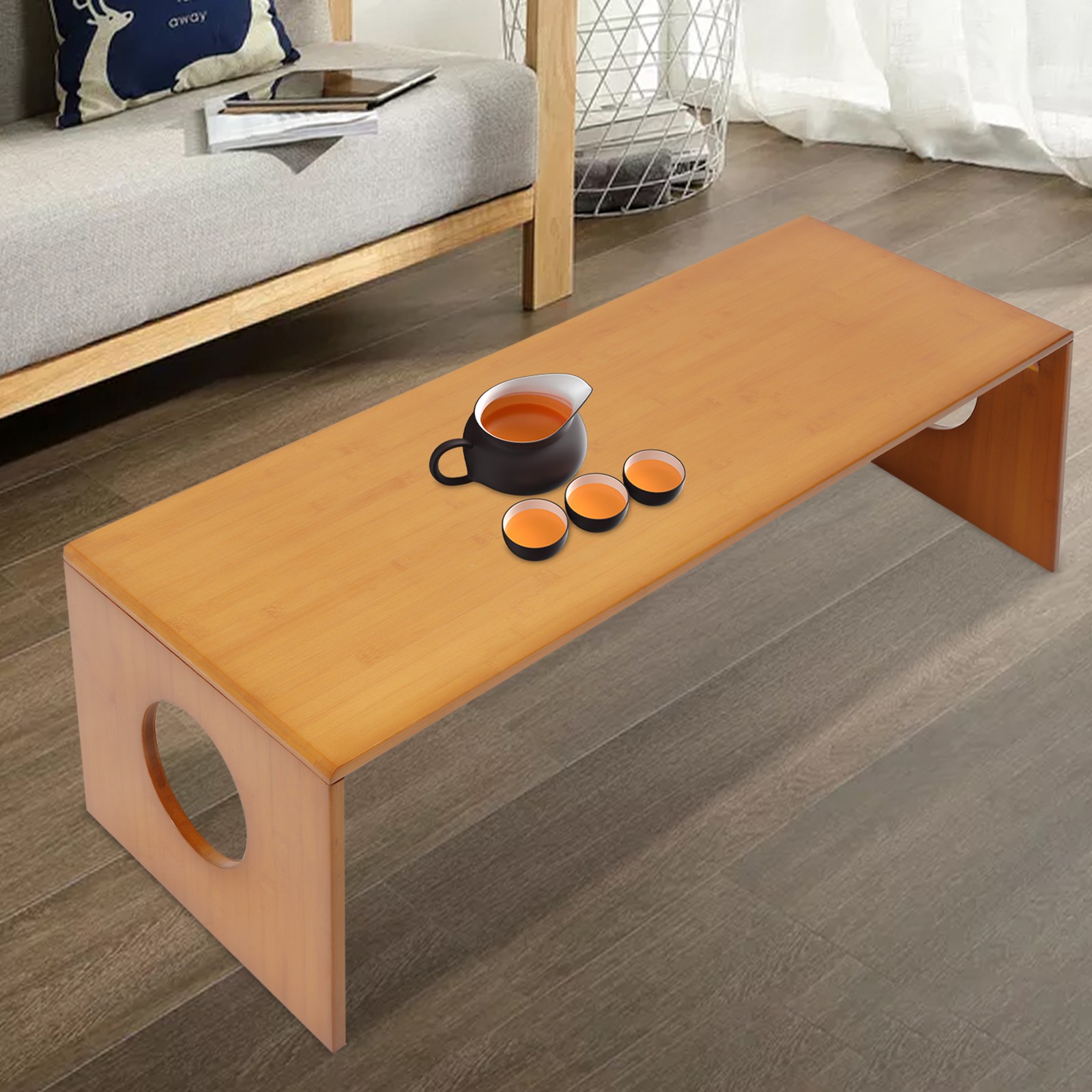Folding Coffee Table Foldable Low Coffee Table Bamboo Floor Table Desk for Bed